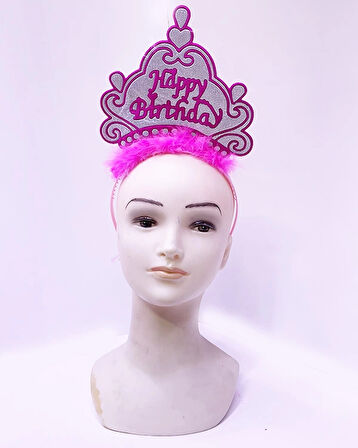 Happy Birthday Neon Pembe Renk Doğum Günü Tacı 24X15 Cm