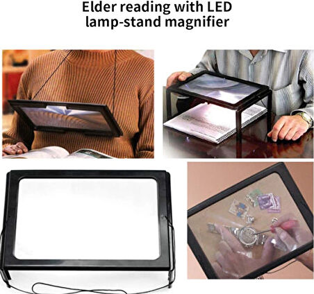 Yaşlılar İçin A4 Boyutu Masa Tipi Işıklı Okuma Büyüteç Th275205B