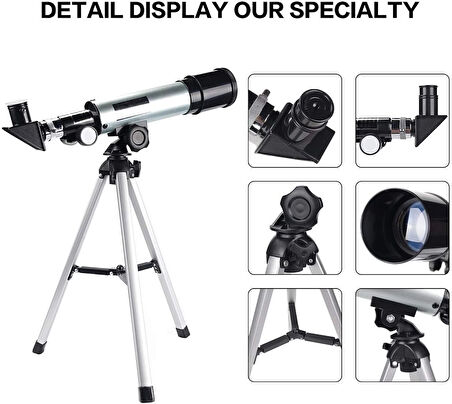 50X360 Mini Teleskop Kara Uzay Teleskobu Aliminyum Gövde Tripodlu