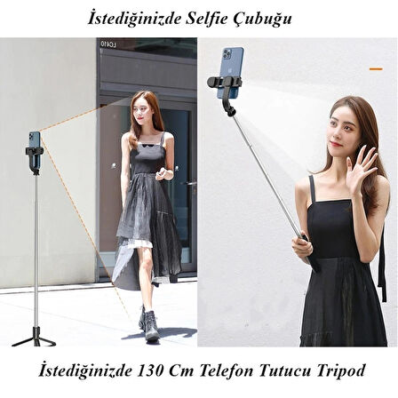 Pro K8 Selfie Çubuğu -130 Cm Uzaktan Kumandalı Genişletilebilir Selfie Çubuğu ve Tripod 2 In 1 Stick