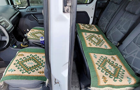 Reversible Oto Koltuk Kilim Seti • 3 Parça • Makine Dokuma • Akrilik & Polyester • Saçaklı