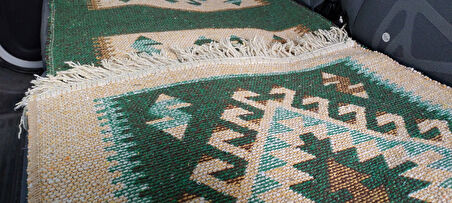 Reversible Oto Koltuk Kilim Seti • 3 Parça • Makine Dokuma • Akrilik & Polyester • Saçaklı