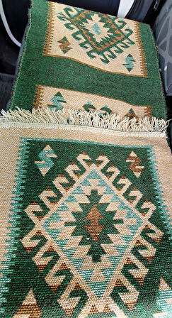 Reversible Oto Koltuk Kilim Seti • 3 Parça • Makine Dokuma • Akrilik & Polyester • Saçaklı