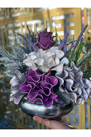 Yapay Çiçek Aranjmanlı Gümüş Vazo