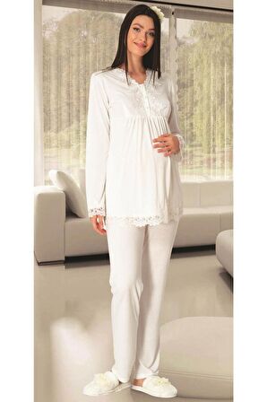 Carpediem L.R. 1501 Kadın Hamile Lohusa Ekru Pijama Takımı