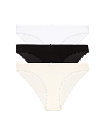 3 lü Paket Şahin Bayan Kenar Dantelli Likralı Bikini Külot 30622