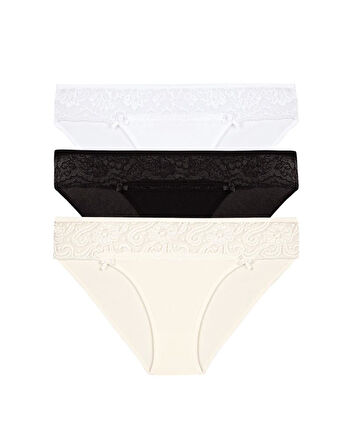3 lü Paket Şahin Bayan Dantelli Likralı Bikini Külot 30623