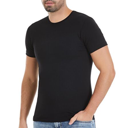 6 Adet Yıldız Erkek Likralı Kısa Kollu T-Shirt Fanila Siyah 91