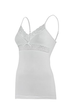 6 Adet Yıldız Kadın Likralı Dantelli Ayar Askılı Atlet Beyaz 2290