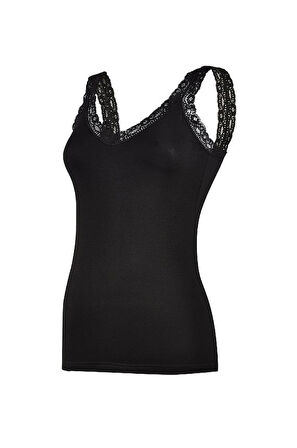 3 Adet Yıldız Modal Kadın Likralı Dantel Askılı Atlet Siyah 2261