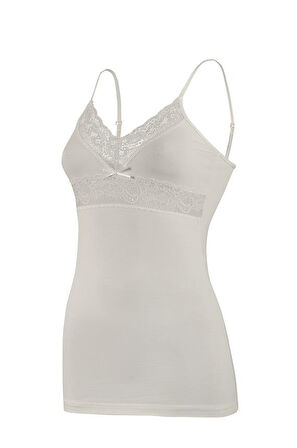 3 Adet Yıldız Kadın Likralı Dantelli Ayar Askılı Atlet Ekru 2292