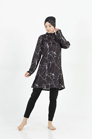 Form Angel Kadın Desenli Likralı Tam Kapalı Tesettür Mayo 1600-52