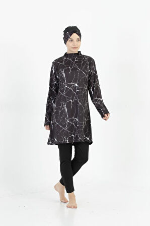 Form Angel Kadın Desenli Likralı Tam Kapalı Tesettür Mayo 1600-52