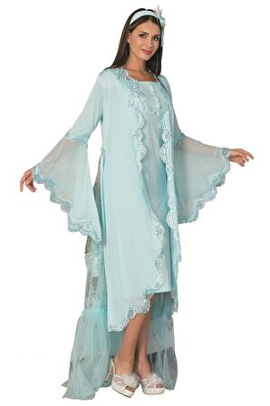 Mecit 5026 Kadın Hamile Lohusa Turkuaz Sabahlık Gecelik Takımı