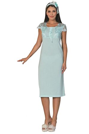 Mecit 5026 Kadın Hamile Lohusa Turkuaz Sabahlık Gecelik Takımı