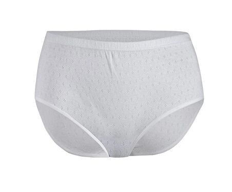 12 Adet Yıldız Kadın Ribana Desenli Yüksek Bel Külot Beyaz 3905