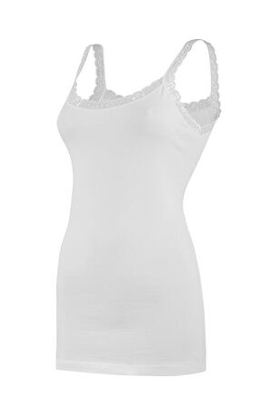 6 Adet Yıldız Kadın Likralı Dantelli Askılı Atlet Beyaz 2280