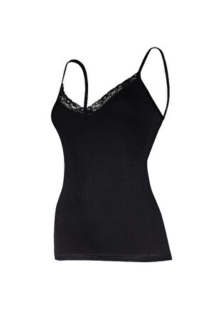 6 Adet Yıldız Kadın Modal Dantelli İp Askılı Atlet Siyah 2226