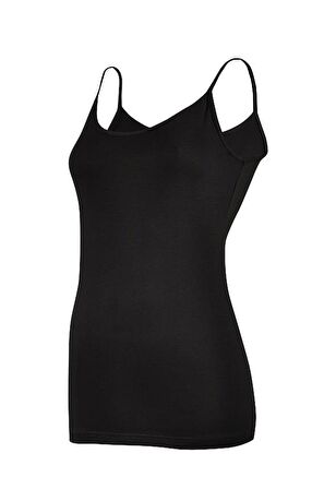 6 Adet Yıldız Kadın Likralı Biyeli İp Askılı Atlet Siyah 2171