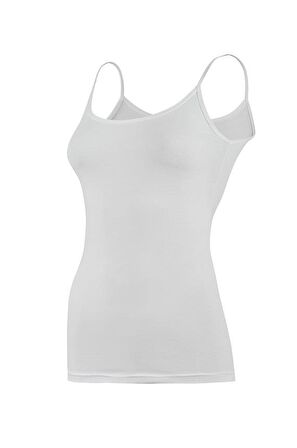 6 Adet Yıldız Kadın Likralı Biyeli İp Askılı Atlet Beyaz 2170