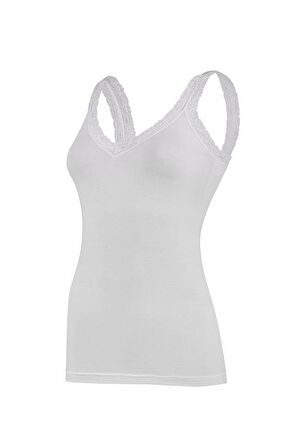 6 Adet Yıldız Modal Kadın Likralı Dantelli Askılı Atlet Beyaz 2260