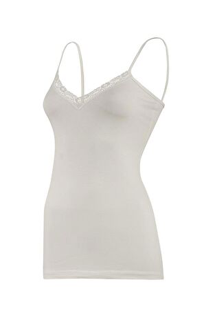 6 Adet Yıldız Kadın Modal Dantelli İp Askılı Atlet Ekru 2227