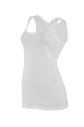 6 Adet Yıldız Kadın Kaşkorse Oyalı Geniş Askılı Atlet Beyaz 2056