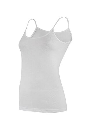 6 Adet Yıldız Kadın Ribana Biyeli İp Askılı Atlet Beyaz 2043