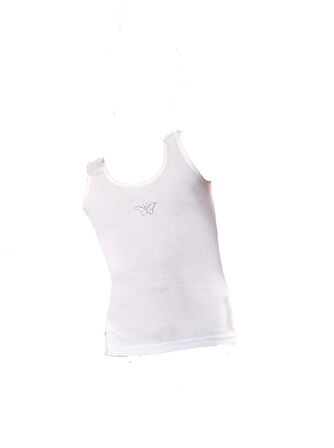 6 Adet Anıt Kız Çocuk Ribana Taşlı Geniş Askılı Atlet Beyaz 4506