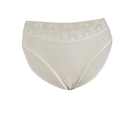 6 Adet Yıldız Bayan Likralı Beli Dantelli Bikini Külot Ekru 3523