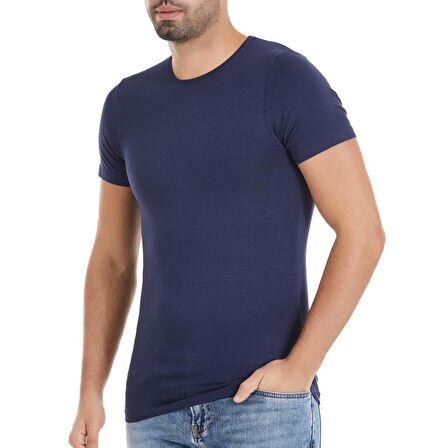 6 Adet Yıldız Erkek Bambu Kısa Kollu T-Shirt Fanila Lacivert 477