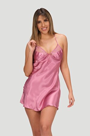 Nbb Kadın Dantel Sabahlıklı Kısa Saten Gecelik Takımı 3150