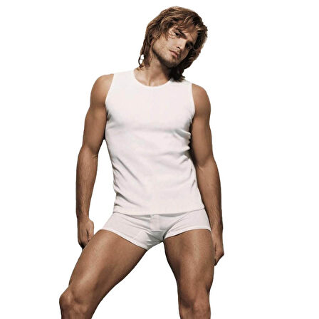 6 Adet Çift Kaplan Erkek Ribana Kolsuz Spor Atlet Beyaz 920