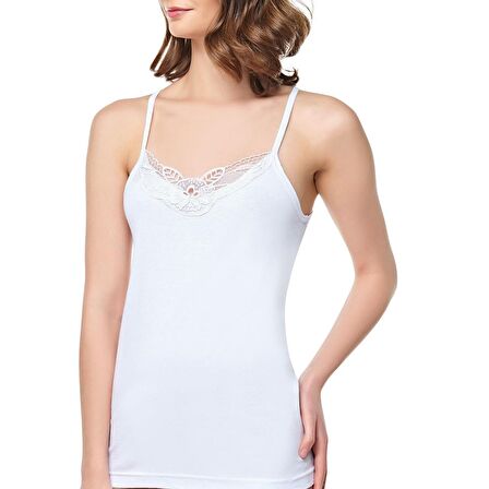 Seher Yıldızı Kadın İp Askılı Güpürlü Atlet Beyaz