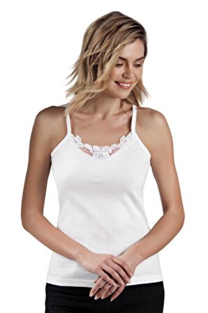 6 Adet Güryıldız Kadın Büyük Beden Güpürlü İp Askılı Atlet 20005