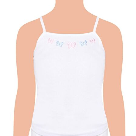 6 lı Paket Tutku Kız Çocuk İp Askılı Atlet Beyaz % 100 Pamuk