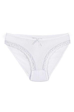 6 Adet Yıldız Kadın Likralı Dantelli Bato Külot Beyaz 3770