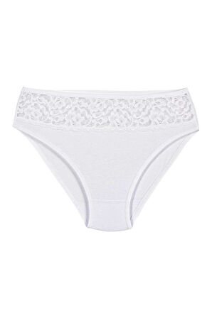 6 Adet Yıldız Bayan Likralı Dantelli Bikini Külot Beyaz 3785