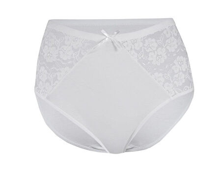 6 Adet Yıldız Kadın Likralı Dantelli Yüksek Bel Külot Beyaz 3830