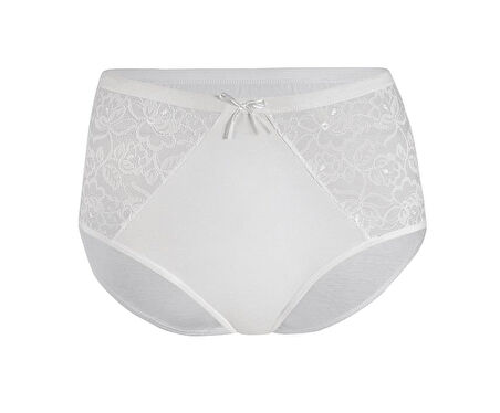 6 Adet Yıldız Kadın Likralı Dantelli Yüksek Bel Külot Ekru 3832