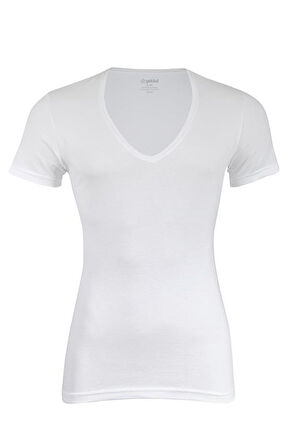 3 Adet Yıldız Erkek Likralı Derin V Yaka T-Shirt Fanila Beyaz 355