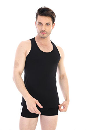 3 Adet Çift Kaplan Erkek Elastanlı Siyah Atlet 917