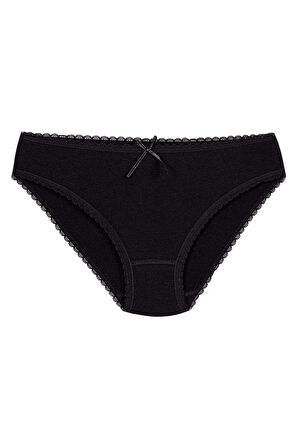 6 Adet Yıldız Bayan Modal Dantelli Bikini Külot Siyah 3901