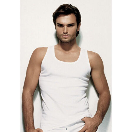 Çift Kaplan Erkek Ribana Atlet Beyaz 775