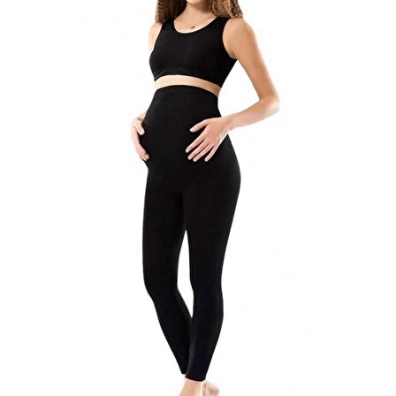 Anıt 3273 Kadın Likralı Uzun Hamile Lohusa Tayt Siyah  