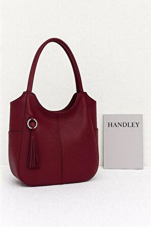 Lüks Şık Deri El ve Omuz Çantası Püsküllü