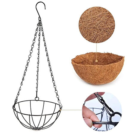 Bahçe balkon duvar asılı sepet çiçek hindistan cevizi elyaf asılı sepet metal 25 CM BÜYÜK BOY