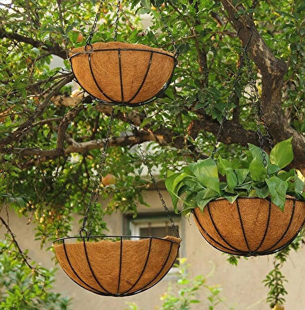 Bahçe balkon duvar asılı sepet çiçek hindistan cevizi elyaf asılı sepet metal 25 CM BÜYÜK BOY