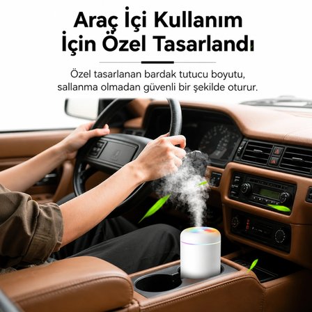 Araç İçi Mini Hava Nemlendirici | USB Ultrasonik Aroma Difüzörü | RGB LED Işıklı | Sessiz Çalışma | Bardak Tutuculu Tasarım