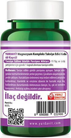 Yurdavit Magnesium Complex 60 Kapsül Malate Bisglycinate Hydroxide Taurate L-Threonate Citrate Vitamin B6